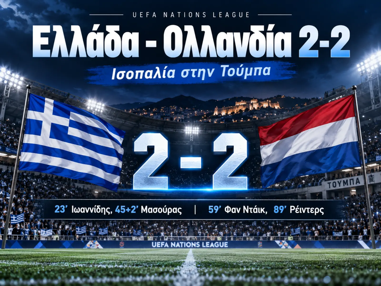 Ελλάδα – Ολλανδία 2-2: Χάθηκε η νίκη στο 89’ για την Εθνική στην Τούμπα
